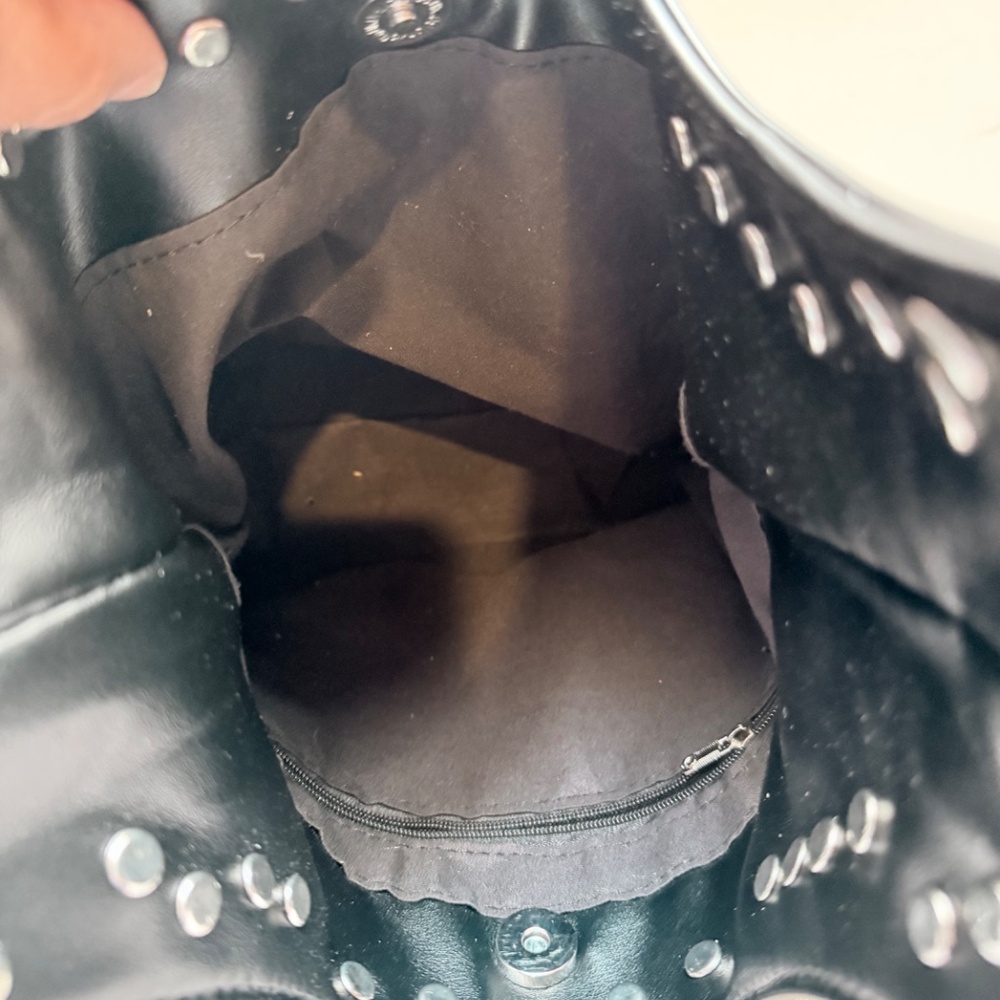 Black Studded Hobo Bag with Silver Accents - Picture 11 of 12